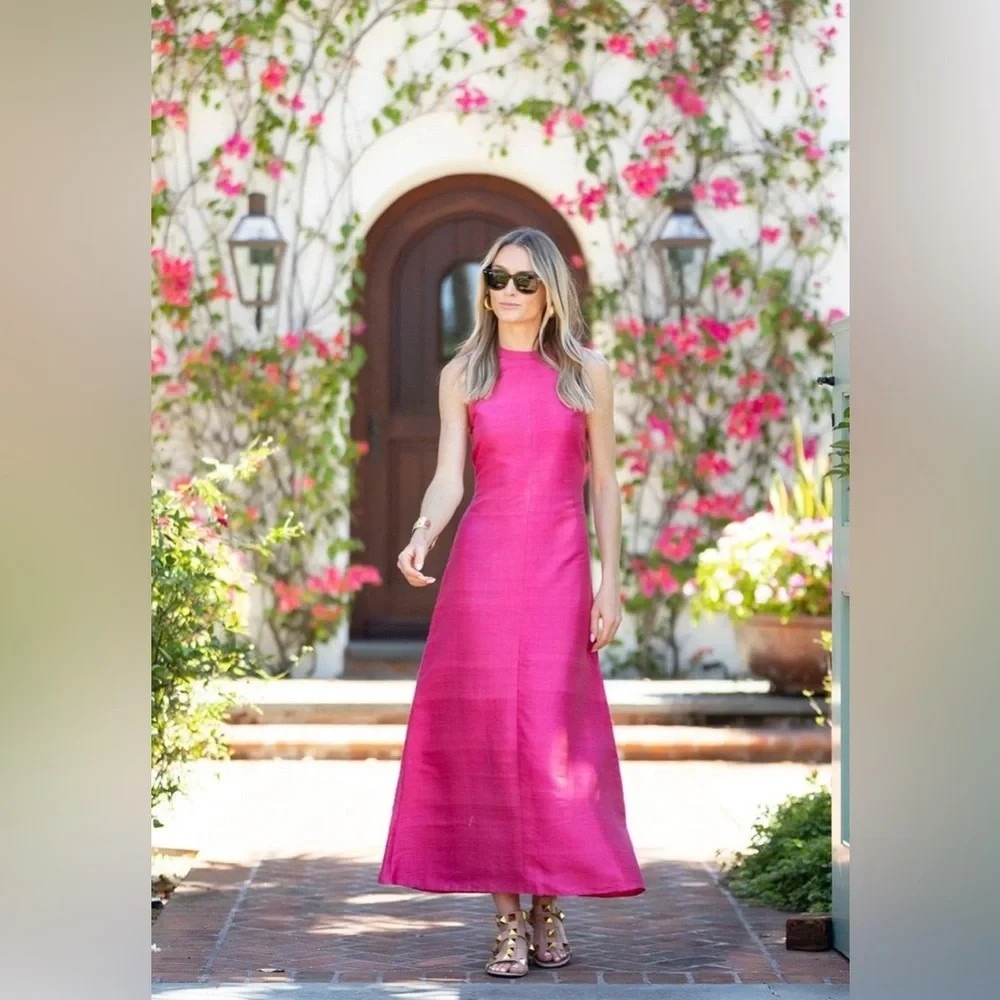 Julia Amory Dress Magenta Pink Slim Jane Maxi Dupioni Silk